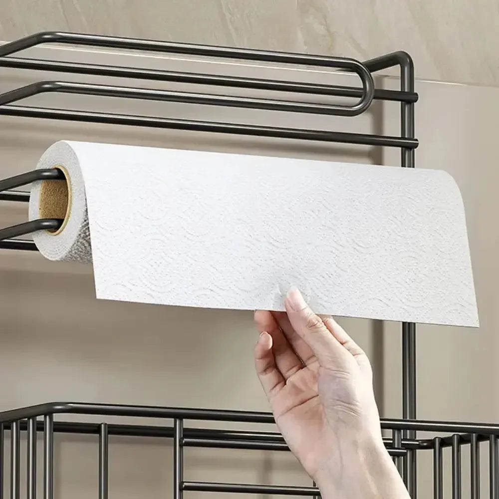 Magnetic Fridge Spice Rack, Space Saving Organizer Black Shelf on Refrigerator, Kitchen Paper Towel Holder, Foldable Design - Confia - reusablefoodstoragebags confia
