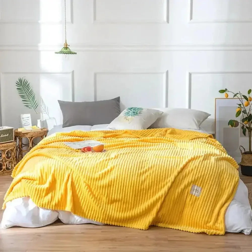 Striped Flannel Blankets For Beds Solid Pink Blue Color Soft Warm Mink Throw Sofa Cover Bedspread Beach Airplane Travel Blankets - Confia - reusablefoodstoragebags confia