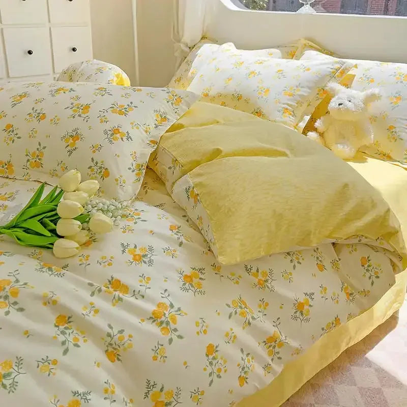 Comforter Botanical Flowers Garden Ultra Soft & Breathable 100% Nature Cotton Bedding Sets With Flat/Fitted Sheet 2 Pillowcases - Confia - reusablefoodstoragebags confia