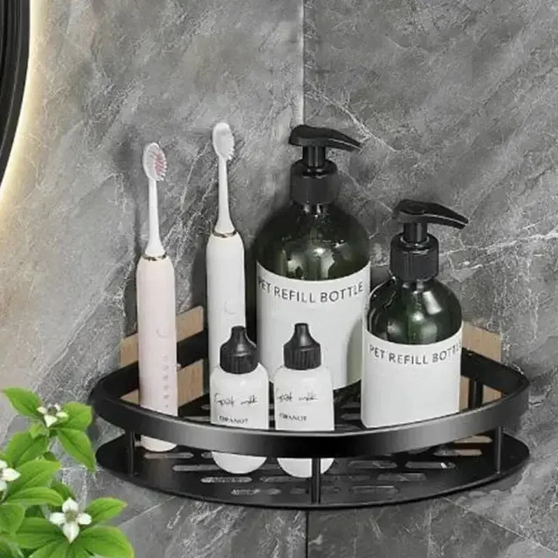 Bathroom Storage Rack, No-Drill Wall Mount Corner Shelf, Multipurpose Self-Adhesive Aluminum Bathroom Wall Mounted Storage Organizer Shelf Holder/Rack/Bathroom Accessories - Confia - reusablefoodstoragebags confia