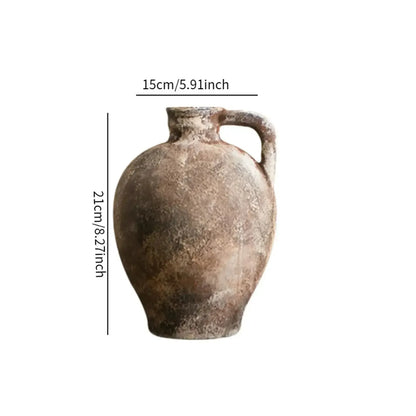 Ceramic Vase Retro Wabi Sabi Pottery Handmade Distressed Flower Vase Plant Container for Entryway Dining Room Bookshelf Rustic - Confia