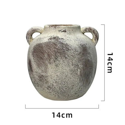 Ceramic Vase Retro Wabi Sabi Pottery Handmade Distressed Flower Vase Plant Container for Entryway Dining Room Bookshelf Rustic - Confia