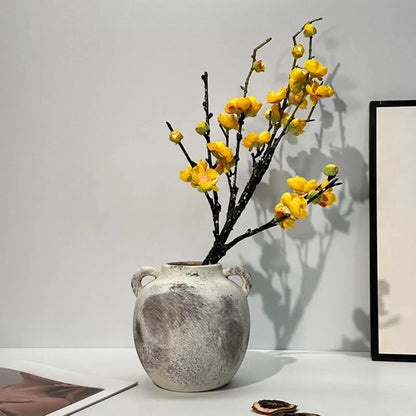 Ceramic Vase Retro Wabi Sabi Pottery Handmade Distressed Flower Vase Plant Container for Entryway Dining Room Bookshelf Rustic - Confia