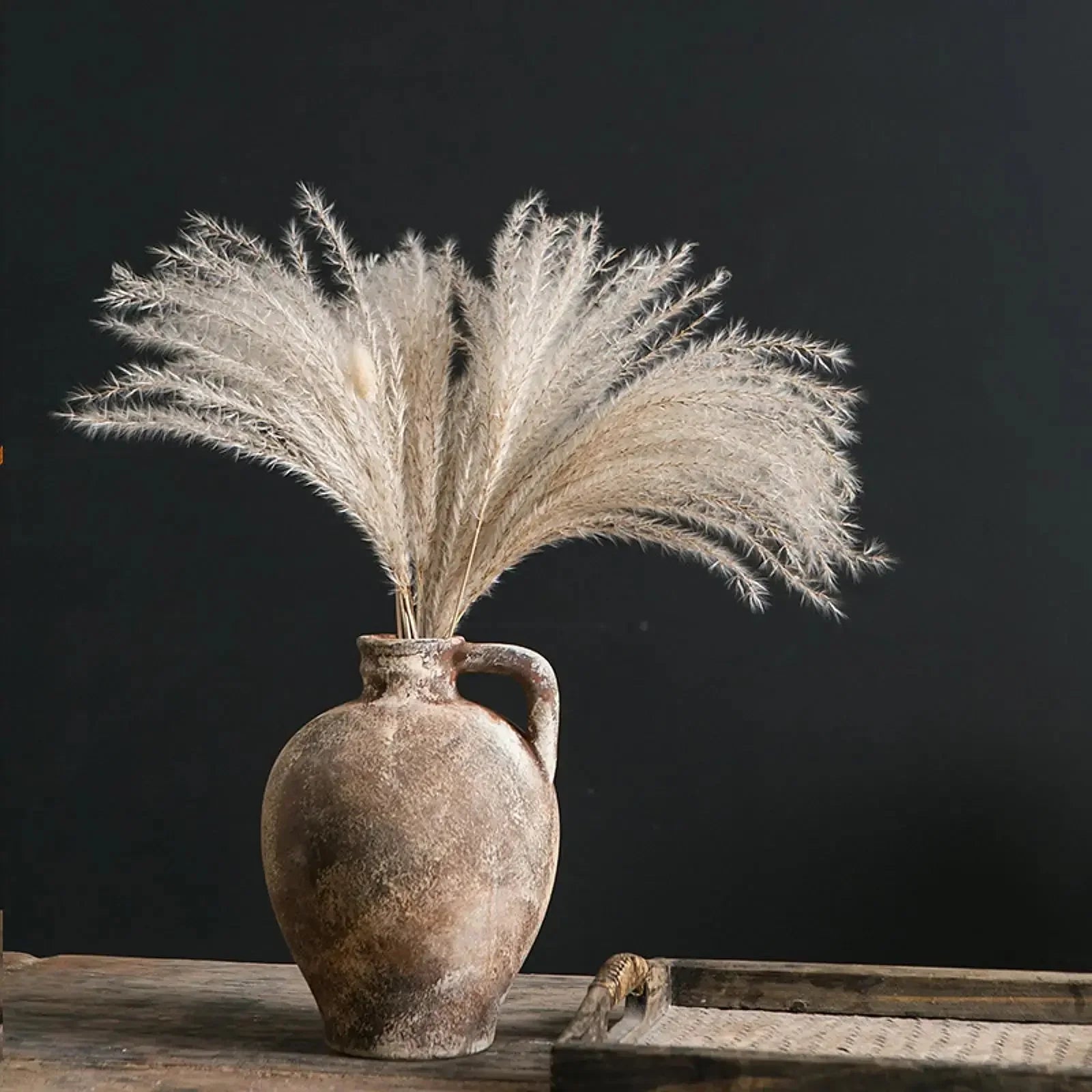 Ceramic Vase Retro Wabi Sabi Pottery Handmade Distressed Flower Vase Plant Container for Entryway Dining Room Bookshelf Rustic - Confia