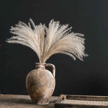 Ceramic Vase Retro Wabi Sabi Pottery Handmade Distressed Flower Vase Plant Container for Entryway Dining Room Bookshelf Rustic - Confia
