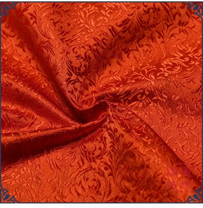Red floral style damask silk satin brocade jacquard fabric costume upholstery furniture curtain clothing material - Confia