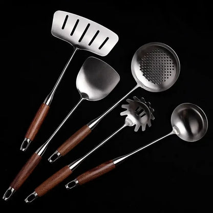 Kitchen Cooking Utensils, Turner/ Soup Ladle/ Slotted Turner/ Slotted Spoon/ Pasta Server, 304 Staniless Steel - Confia