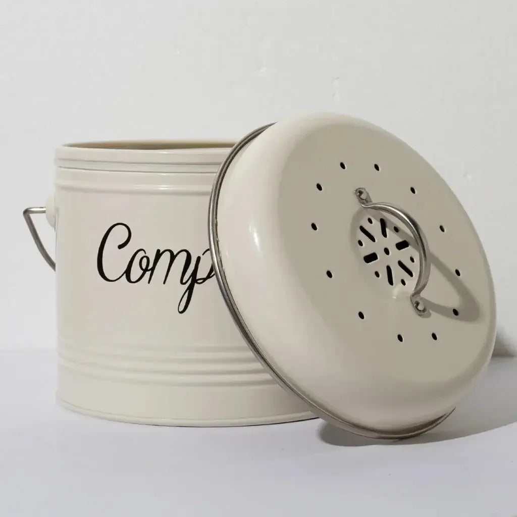 Small Indoor Kitchen Compost Bin | Odorless Composting Bin with Carbon Filters | Countertop Compost Bucket with Lid | Metal Kitchen Composter with Plastic Bucket Liner for Food & Waste Recycling - Confia - reusablefoodstoragebags confia