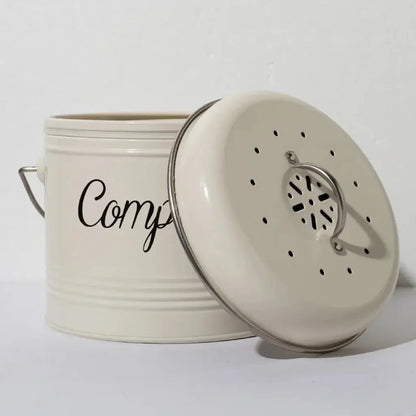 Small Indoor Kitchen Compost Bin | Odorless Composting Bin with Carbon Filters | Countertop Compost Bucket with Lid | Metal Kitchen Composter with Plastic Bucket Liner for Food & Waste Recycling - Confia - reusablefoodstoragebags confia