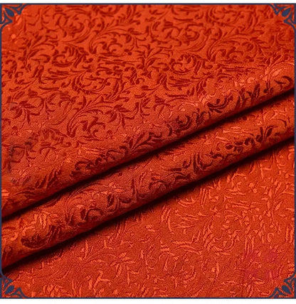 Red floral style damask silk satin brocade jacquard fabric costume upholstery furniture curtain clothing material - Confia