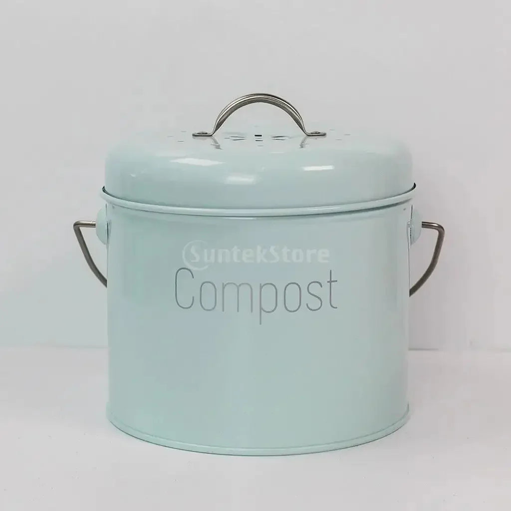 Small Indoor Kitchen Compost Bin | Odorless Composting Bin with Carbon Filters | Countertop Compost Bucket with Lid | Metal Kitchen Composter with Plastic Bucket Liner for Food & Waste Recycling - Confia - reusablefoodstoragebags confia