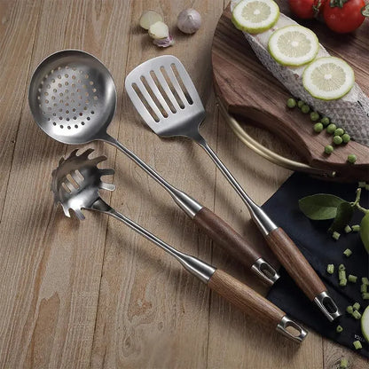 Kitchen Cooking Utensils, Turner/ Soup Ladle/ Slotted Turner/ Slotted Spoon/ Pasta Server, 304 Staniless Steel - Confia