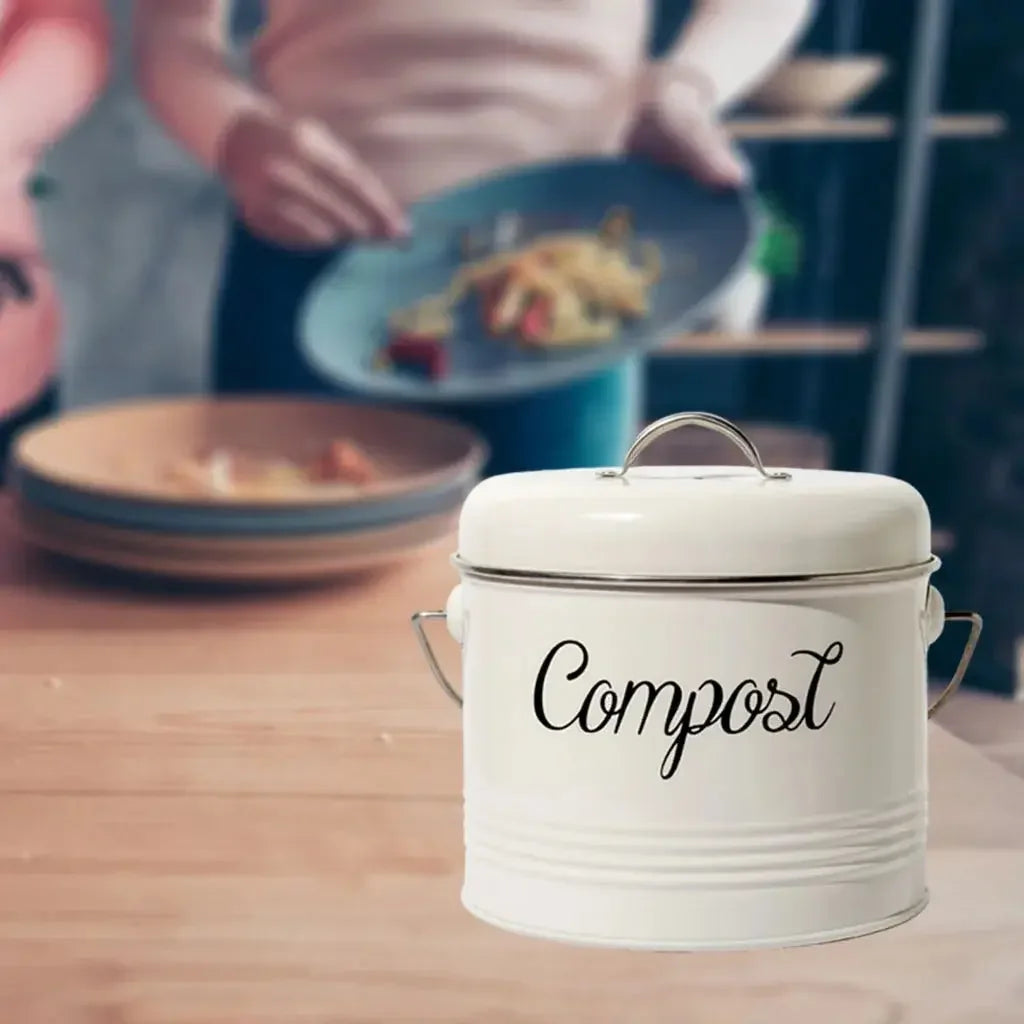 Small Indoor Kitchen Compost Bin | Odorless Composting Bin with Carbon Filters | Countertop Compost Bucket with Lid | Metal Kitchen Composter with Plastic Bucket Liner for Food & Waste Recycling - Confia - reusablefoodstoragebags confia