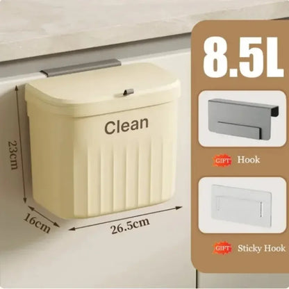 Hanging Trash Can with Lid Wall Mounted Hanging Garbage Can for Cabinet Under Sink Waste Garbage Compost Bin 8.5/12L - Confia - reusablefoodstoragebags confia