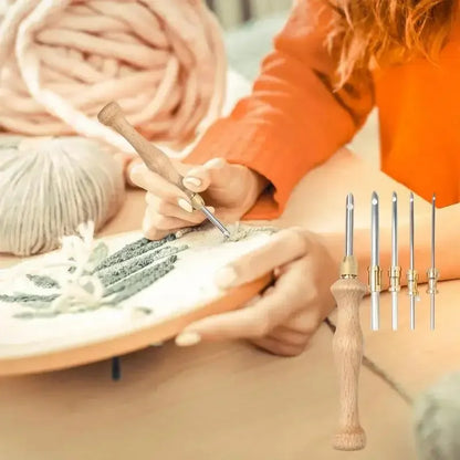 Wooden Embroidery Punch Needle Adjustable Knitting Embroidery Pen Punch Pen with Wooden Handle DIY Craft Sewing Tools - Confia