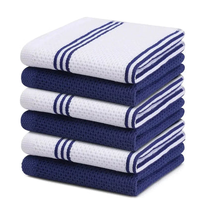Kitinjoy 4/6pcs Cotton Towel For Kitchen Waffle Weave Stripe Kitchen Towel Absorbent Dishcloth Soft Drying Home Cleaning Cloths - Confia - reusablefoodstoragebags confia