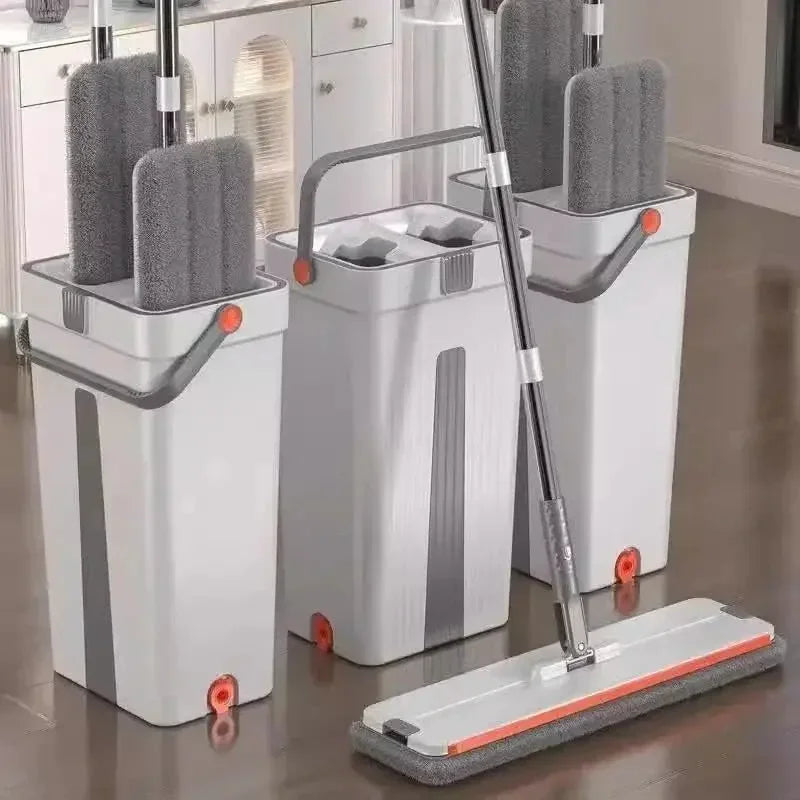 360 flexible Mop Heavy Quality Floor Mop with Bucket, Flexible Kitchen tap Flat Squeeze Cleaning Supplies 360 Flexible Mop Head/2 Reusable Pads Clean Home Floor Cleaners - Confia - reusablefoodstoragebags confia