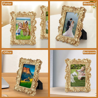 Picture Frame Antique Leaf Embossment Photo Frame with Protection Glass Vintage Decorative Frames Perfect for Home Decor, Unique Gift Idea, Durable, Birthday, Wedding, Return Gift - Confia