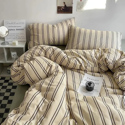 Microfiber Solid Satin Stripe Cotton AC Comforter Set King Size Double Bed with 1 Flat Bedsheet Linen Duvet Cover Set - Confia - reusablefoodstoragebags confia