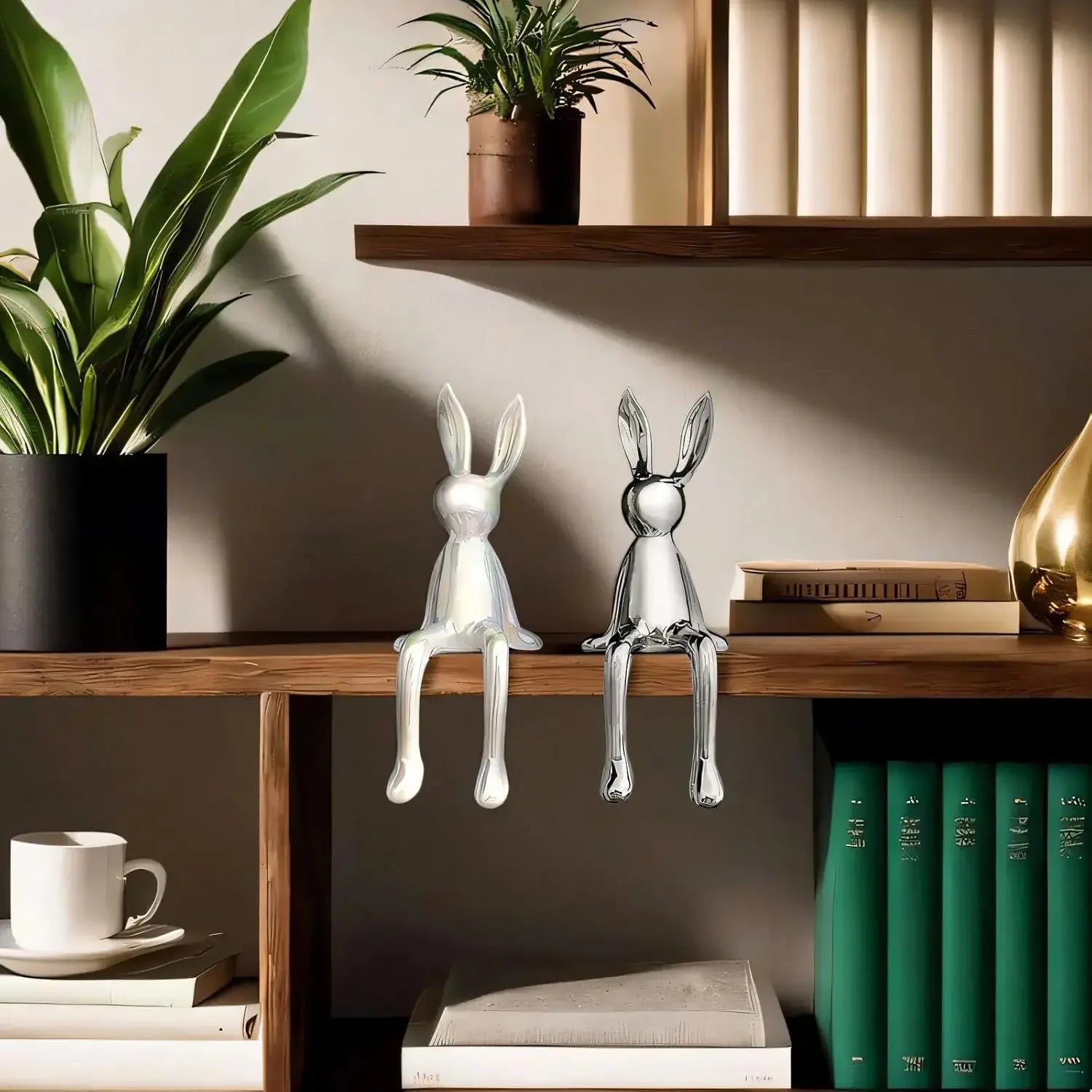 Rabbit decorations sculptures ornaments creative art fashion ceramic materials electroplating technology bedroom living room foyer - Confia