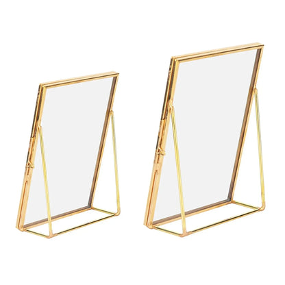 Decorative Glass Photo Frame with Gold Metal Stand, Table Brass double Glass Photo Frame for Dried, pressed Flowers, Floating Frame for Gifting 5x7 inches Tabletop, decorative - Confia
