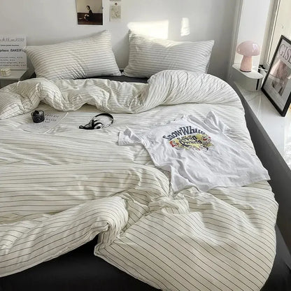 Microfiber Solid Satin Stripe Cotton AC Comforter Set King Size Double Bed with 1 Flat Bedsheet Linen Duvet Cover Set - Confia - reusablefoodstoragebags confia
