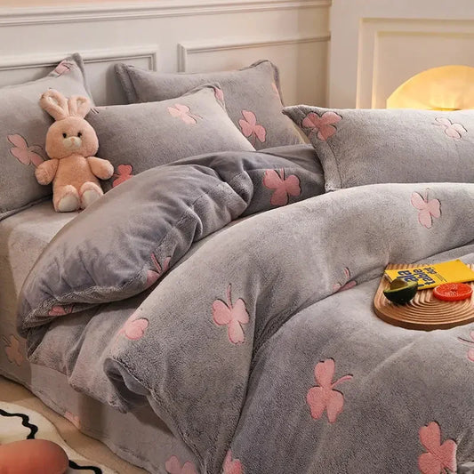 Winter Duvet Cover Thick Fleece Warm Flannel Coral Double Sided Velvet Bedding - Confia - reusablefoodstoragebags confia