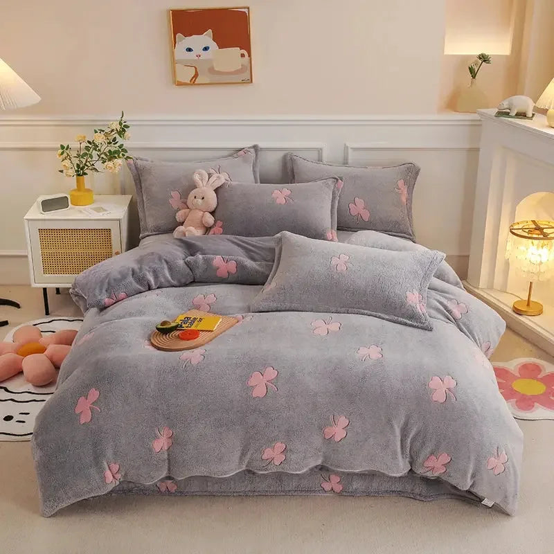 Winter Duvet Cover Thick Fleece Warm Flannel Coral Double Sided Velvet Bedding - Confia - reusablefoodstoragebags confia