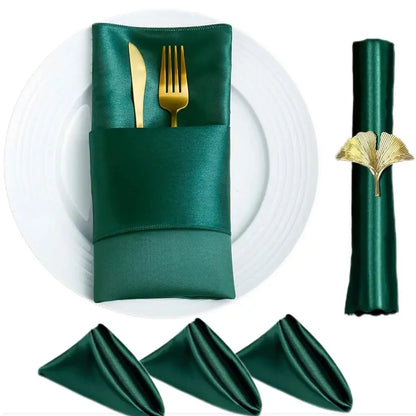 12Pcs 30*30cm Square Satin Table Napkin | Hotel Serving Table Napkins | Washable Handkerchief | Wedding Birthday Banquet Decoration - Confia - reusablefoodstoragebags confia