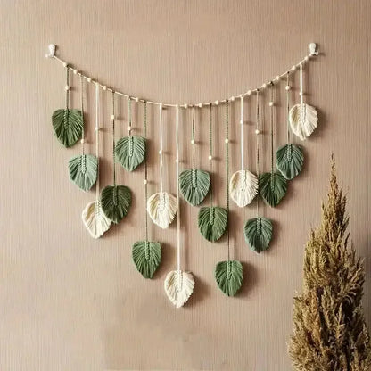 Boho Home Decoration, Macrame Tapestry Macrame Leaf Feather Wall Hanging Decor for Living Room Bedroom, Boho Wall Art Home Decor - Confia