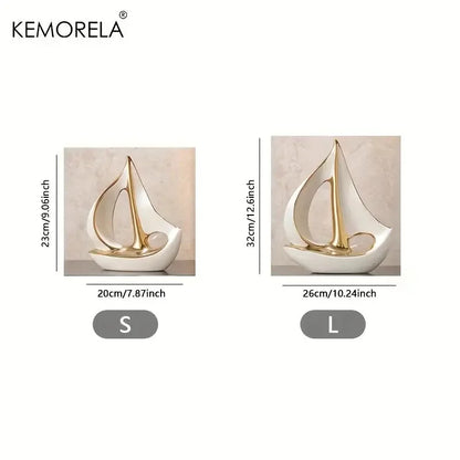 Ceramics Luxury Sailboat Sculpture Post-modern Living Room Ornaments Office Desk Accessories Decorative Boat Figurines Craft - Confia