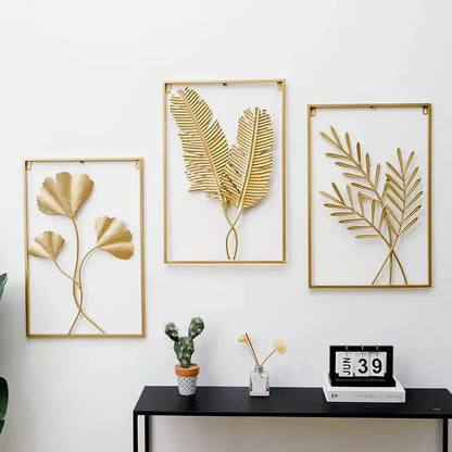 Metal Leaf Iron Wall Hanging Decor Palm Maple Leaves Plant Ginkgo Nordic Wall Pendant Mural Living Room Bedroom Home Decoration - Confia
