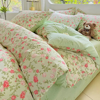 Comforter Botanical Flowers Garden Ultra Soft & Breathable 100% Nature Cotton Bedding Sets With Flat/Fitted Sheet 2 Pillowcases - Confia - reusablefoodstoragebags confia