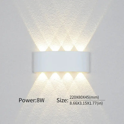 16 Watts Wall Lights 8 Ray Oval Up-Down LED Outdoor Waterproof IP65 Exterior Wall Step Light Fixture Waterproof Lamp (Warm White, Black Body) 16 Watts (8 Way) - Confia