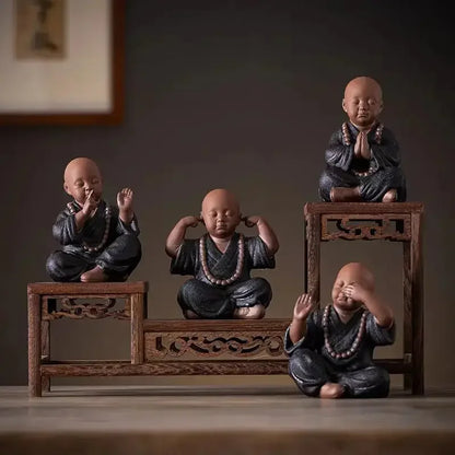 Ceramics Four Small Monk Statue Ceramic crafts Chinese characteristic decoration luxurious Home, Study, office accessories - Confia