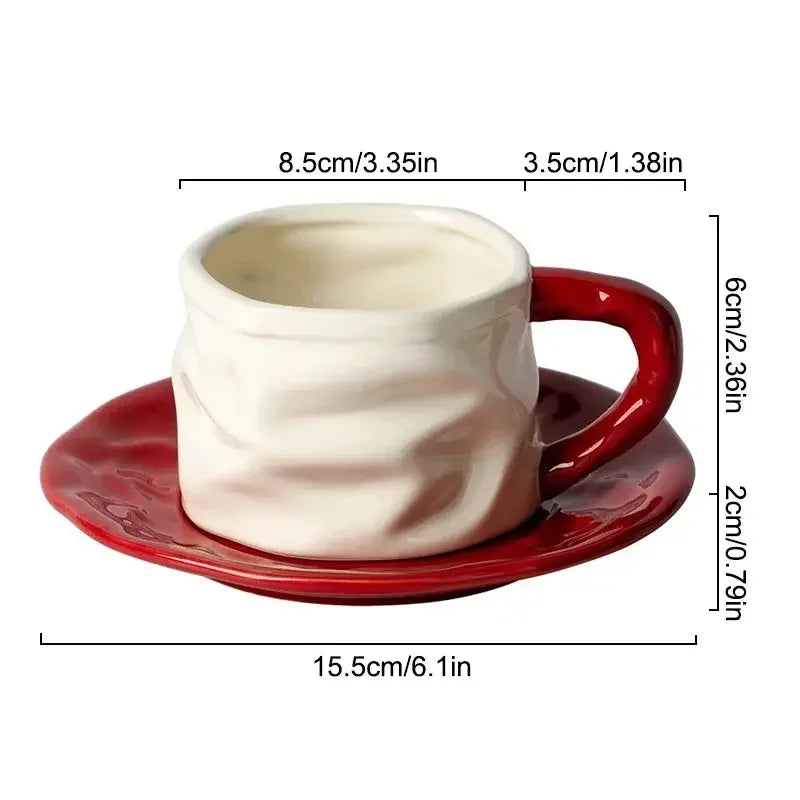 230ml Ceramics Coffee Cups and Saucers Creative Pleated Design Ceramics Mug Afternoon Tea Cup Breakfast Milk Couple Water Cup - Confia