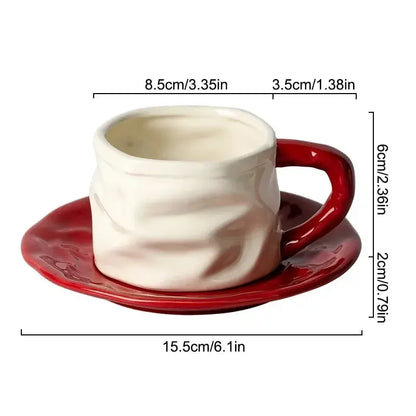 230ml Ceramics Coffee Cups and Saucers Creative Pleated Design Ceramics Mug Afternoon Tea Cup Breakfast Milk Couple Water Cup - Confia