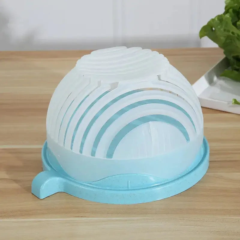 2 in 1 Vegetable and Fruit and Cutter Salad Maker with Safety Holder Slicer with Bowl and Plate for wash Vegetable, Multi Color - Confia