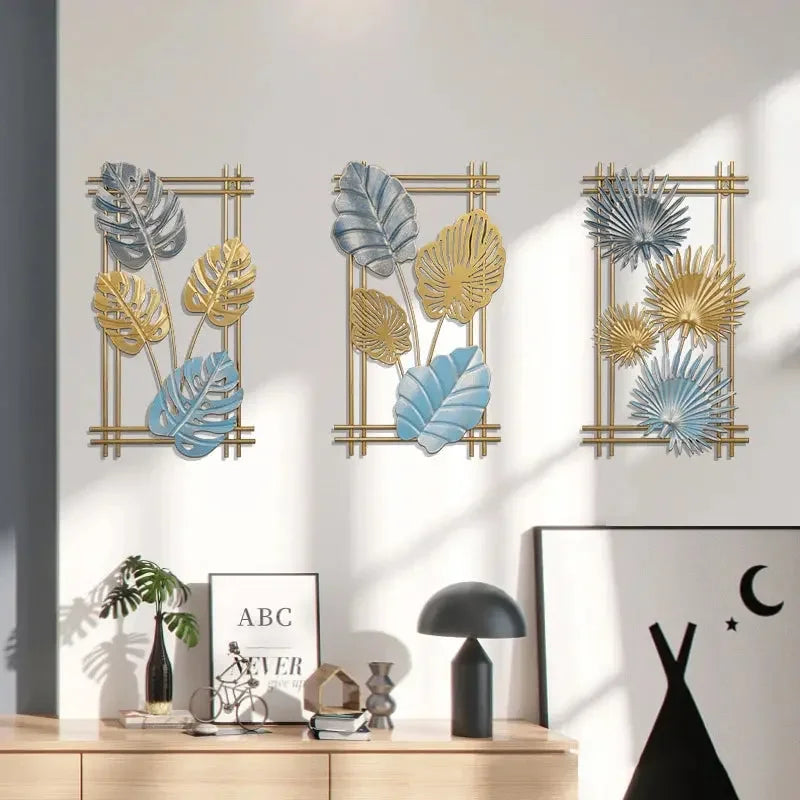 Nordic Metal Wrought Iron Leaf Wall Hanging Ornament Plant Ginkgo Palm Maple Leaves Wall Pendant Living Room Bedroom Home Decor - Confia