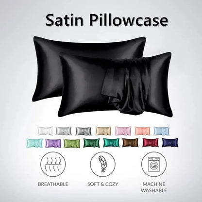 2pcs/lot Solid Silky Satin Skin Care Pillowcases Hair Anti Pillow Case Queen Size Envelope Pillow Covers for Home Hotel Travel - Confia - reusablefoodstoragebags confia