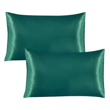 Satin Pillowcase Standard Set Of 2 - Green Silky Pillow Cases For Hair And Skin 20x26 Inches Pillow Covers With Envelope Closure - Confia - reusablefoodstoragebags confia