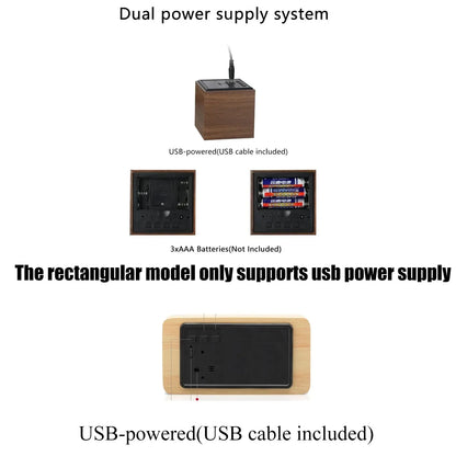 Alarm Clock LED Wooden Watch Table Voice Control Digital Wood Despertador USB/AAA Powered Electronic Desktop Clocks - Confia
