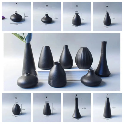 Handcrafted Black Ceramic Vase - Modern Minimalist Decor for Living Room, Bedroom, Bookshelf | Perfect for Weddings & Gifts - Confia