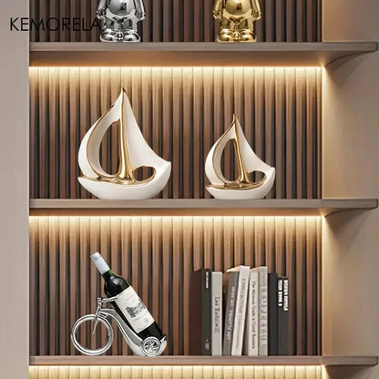 Ceramics Luxury Sailboat Sculpture Post-modern Living Room Ornaments Office Desk Accessories Decorative Boat Figurines Craft - Confia