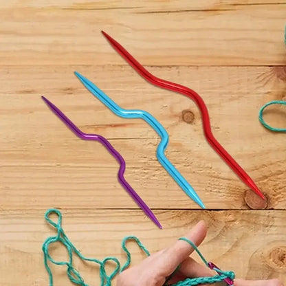 Knitting Needles For Sweaters Bent Metal Knitting Needles 3PCS Plastic Mixed Color Safety Pin Cable Knitting Bent Weaving Needle Hooks - Confia