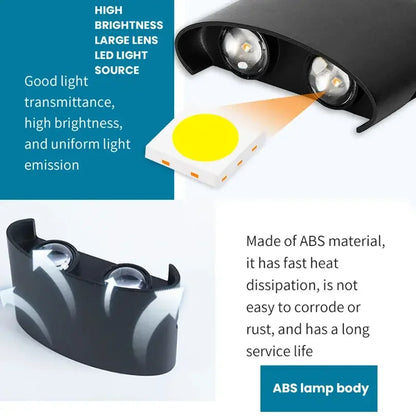 16 Watts Wall Lights 8 Ray Oval Up-Down LED Outdoor Waterproof IP65 Exterior Wall Step Light Fixture Waterproof Lamp (Warm White, Black Body) 16 Watts (8 Way) - Confia