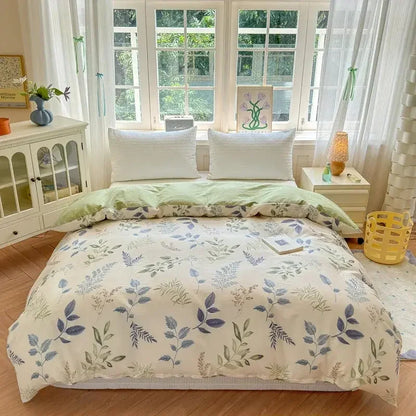 Floral Printed Duvet Cover 1Piece - 100% Cotton Luxury Bedding - Confia - reusablefoodstoragebags confia