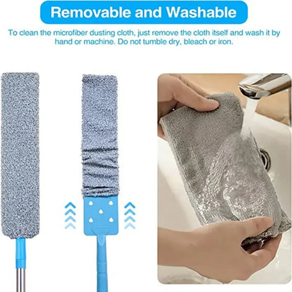 Gap Dust Cleaner Microfiber Duster for Bed Sofa High Ceilings Under Appliance Couch Fridge Furniture Cleaning Washable & Retractable Brush Stainless Steel Extension Adjustable Long Handle Pole - Confia - reusablefoodstoragebags confia