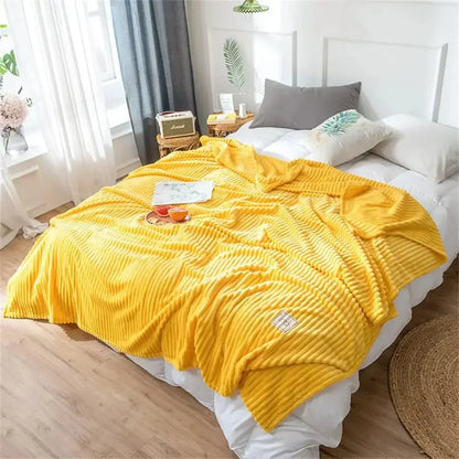 Striped Flannel Blankets For Beds Solid Pink Blue Color Soft Warm Mink Throw Sofa Cover Bedspread Beach Airplane Travel Blankets - Confia - reusablefoodstoragebags confia