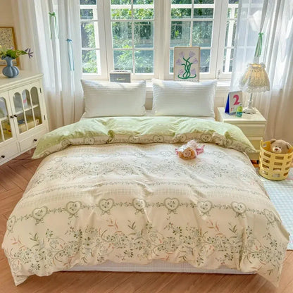 Floral Printed Duvet Cover 1Piece - 100% Cotton Luxury Bedding - Confia - reusablefoodstoragebags confia